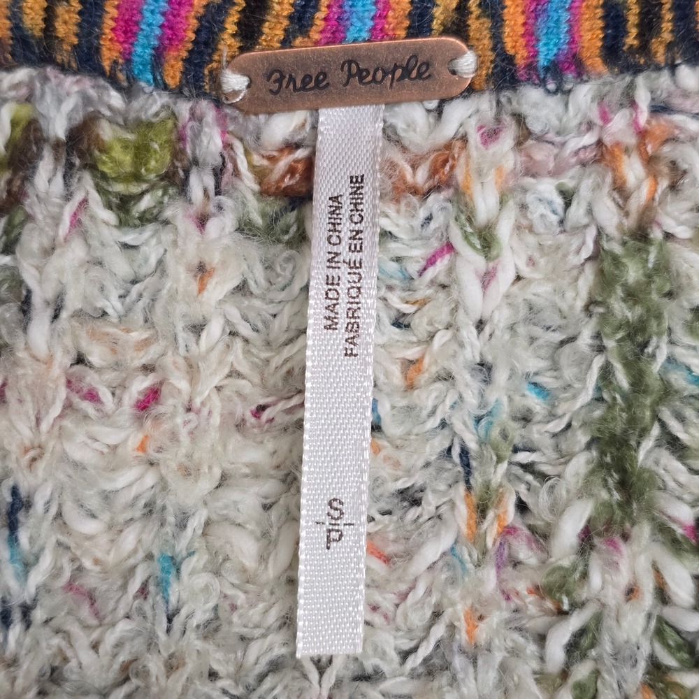 Free People Sweater Women S Multicolor V-Neck Oversized Chunky Knit Boho Earthy - Picture 6 of 16